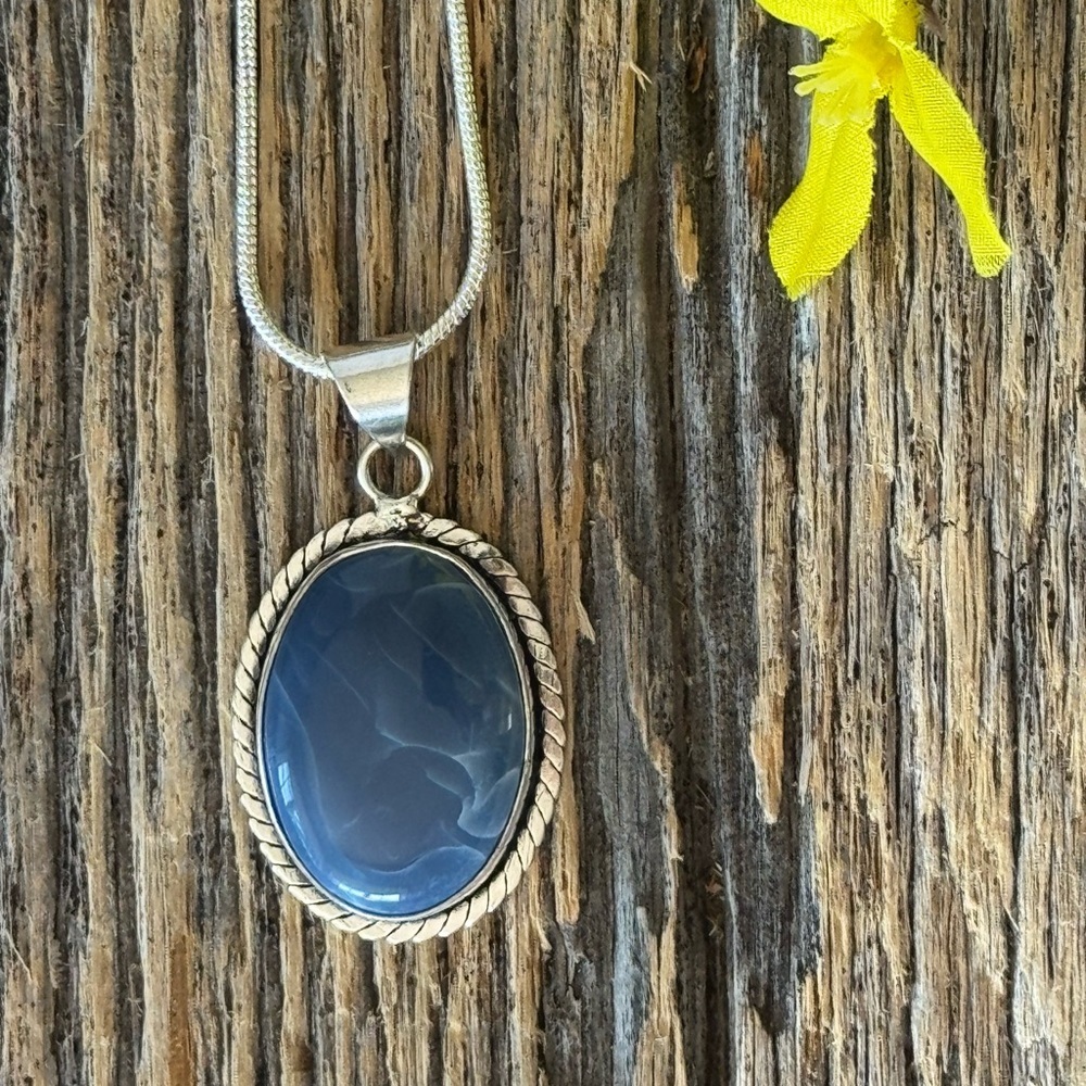 Handmade Owyhee Blue Opal Pendant with Chain 925 Sterling Silver